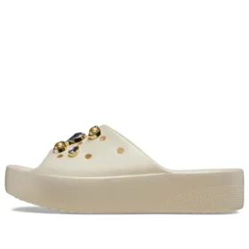 Classic Crystals Pearls Platform Slides “Beyaz”