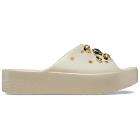 Classic Crystals Pearls Platform Slides “Beyaz”