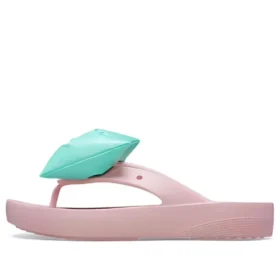 Klasik Platformlu Fiyonklu Parmak Arası Terlikler “Pink Teal”