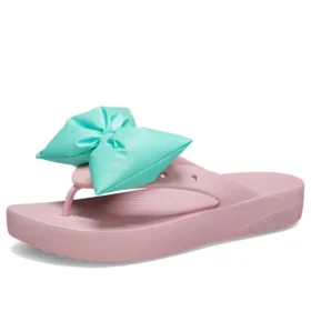 Klasik Platformlu Fiyonklu Parmak Arası Terlikler “Pink Teal”